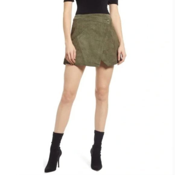 NWT Blank NYC Snap Front Suede Wrap Skirt in Herb - Picture 1 of 7